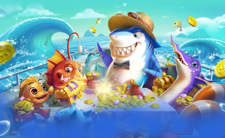 Sasaran ikan berwarna dan efek arcade pada layar permainan