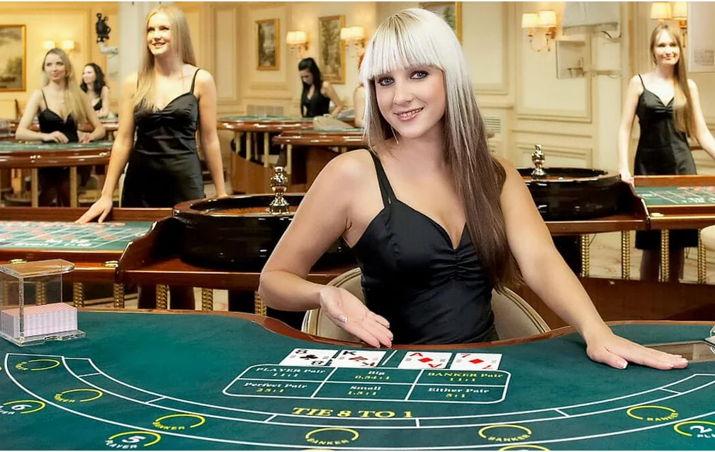 Suasana ruang kasino live CAIRBOS dengan meja dealer